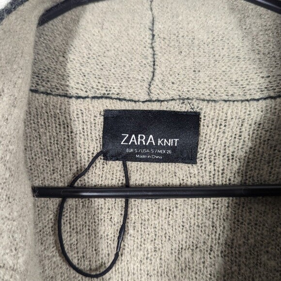 Zara Sweater Women Small Grey Draped Lapel Open Wool Blend Knit Cardigan - Picture 3 of 5